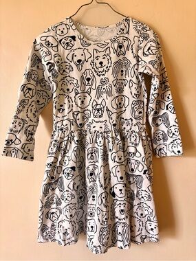Girls' White & Black Dog Print Long Sleeve Dress Winter Water Factory 6 organic